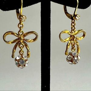 Betsey Johnson Drop Bow and Crystal Earrings